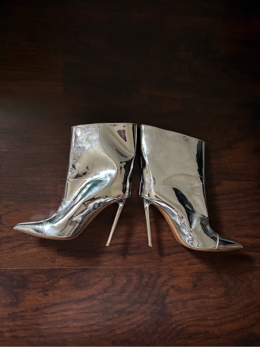 Alexandre Vauthier Metallic Silver Pointed-Toe Stiletto Ankle Booties for Women